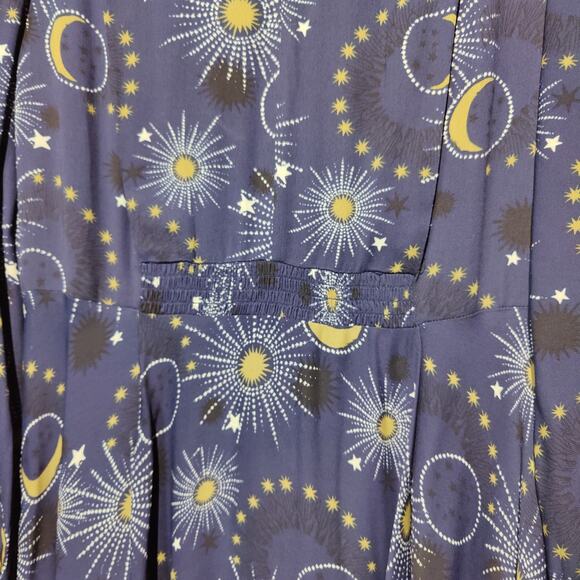 Whistles Women's Sz 10 Navy Gold Celestial Print Stars Moons Dress Long Sleeve - Picture 10 of 11